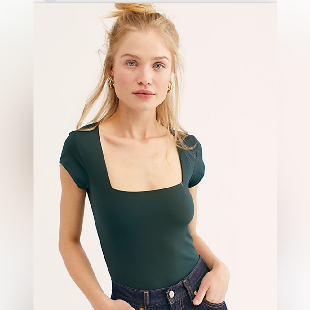 Free People Fair and Square Neck Duo Bodysuit Green XS